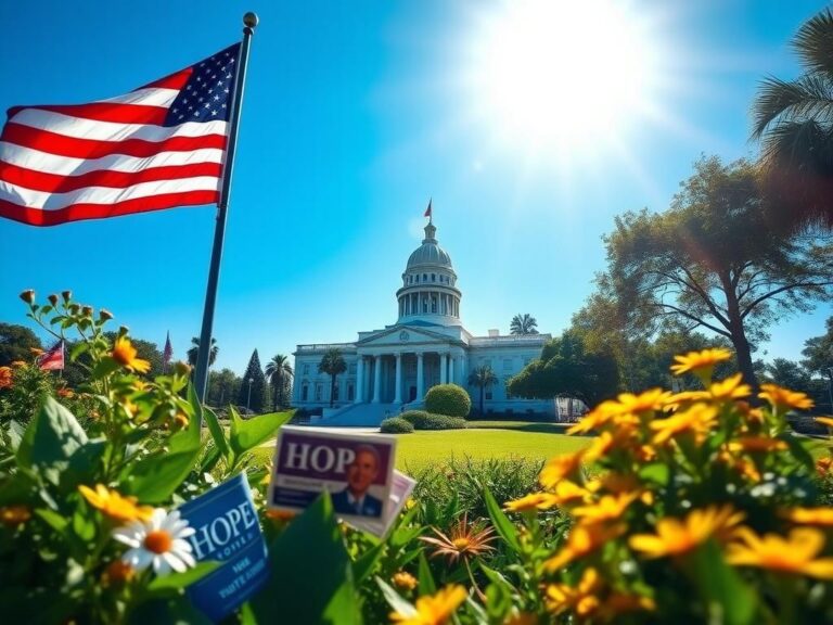 Flick International Serene landscape of the Florida state capitol building surrounded by vibrant flowers and greenery