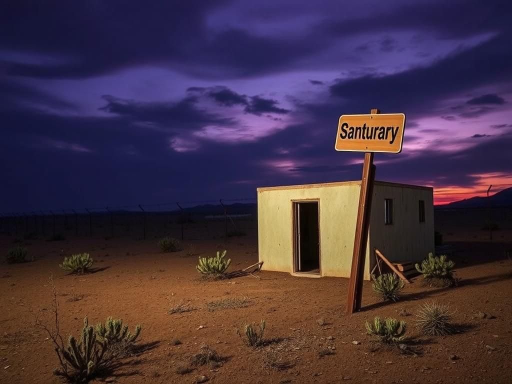 Flick International Desolate landscape near a border crossing between the U.S. and Mexico at twilight