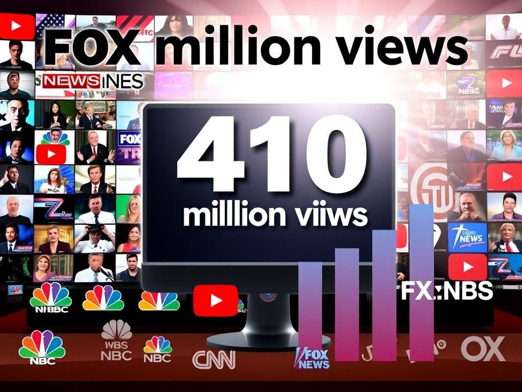 Flick International A vibrant digital collage showcasing Fox News' dominance on YouTube in January with 410 million views