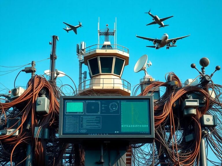 Flick International A sprawling view of an air traffic control tower amidst outdated communication systems