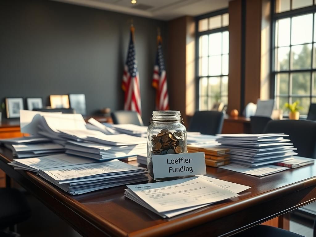 Flick International Modern office environment symbolizing small business administration with paperwork and an American flag