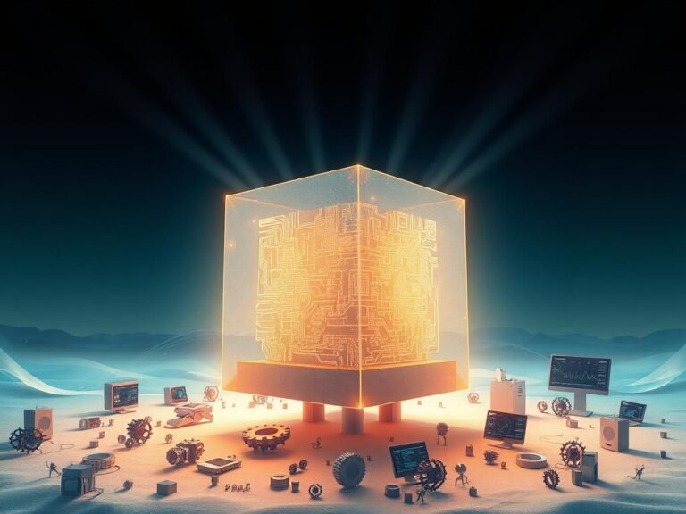 Flick International A transparent cube representing AI ethics surrounded by digital elements