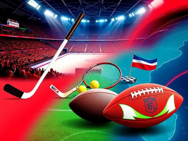 Flick International Dynamic collage of sports elements symbolizing NCAA policies and the 4 Nations Face-Off final.