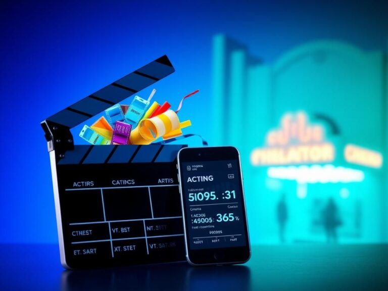 Flick International Abstract representation of a movie clapperboard and smartphone showing social media metrics