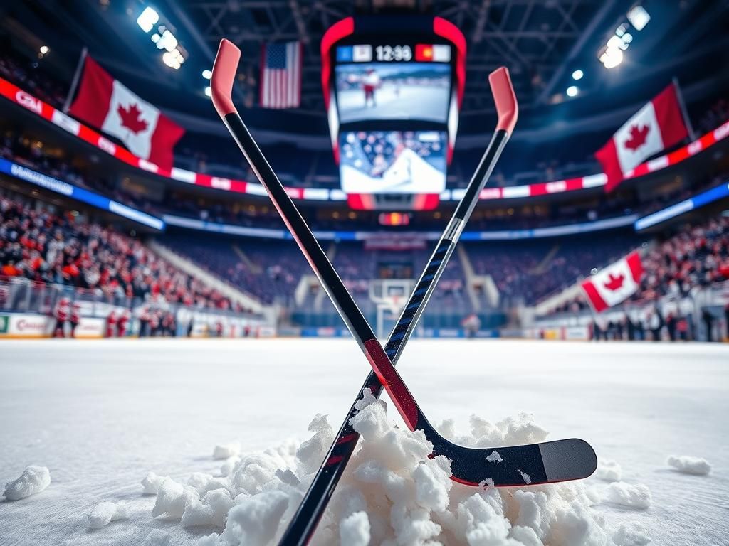 Flick International Hockey scene depicting Team USA vs Team Canada in an intense match