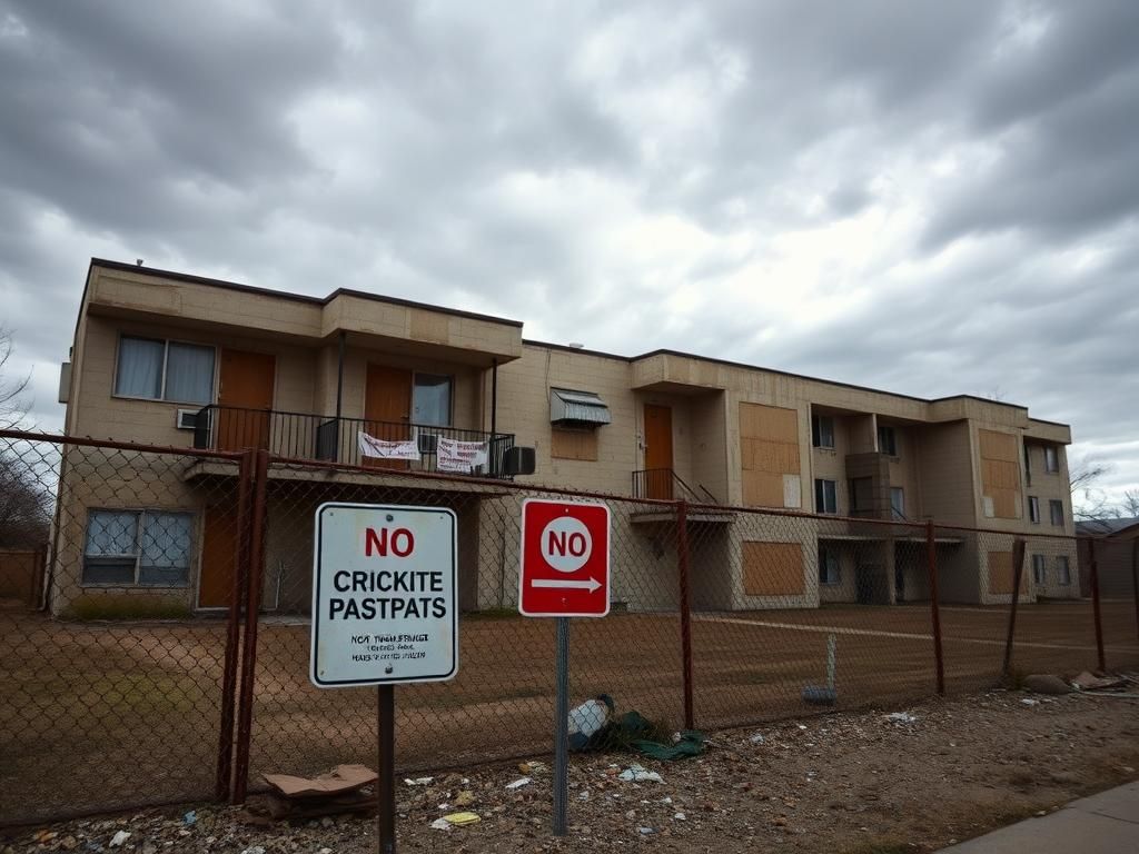 Flick International Desolate apartment complex in Aurora, Colorado showing neglect and decay