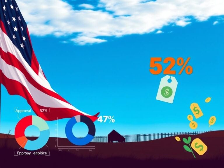 Flick International A large American flag waving with colorful charts depicting approval ratings