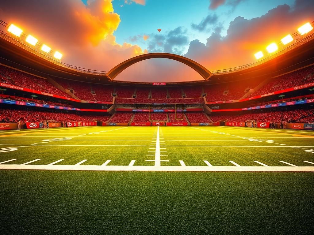 Flick International Vibrant scene of Super Bowl LIX at Caesars Superdome featuring football field and romantic lighting