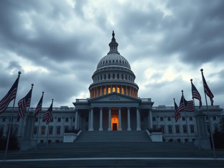 Flick International Dramatic view of the U.S. Capitol building under a cloudy sky representing a Senate voting session