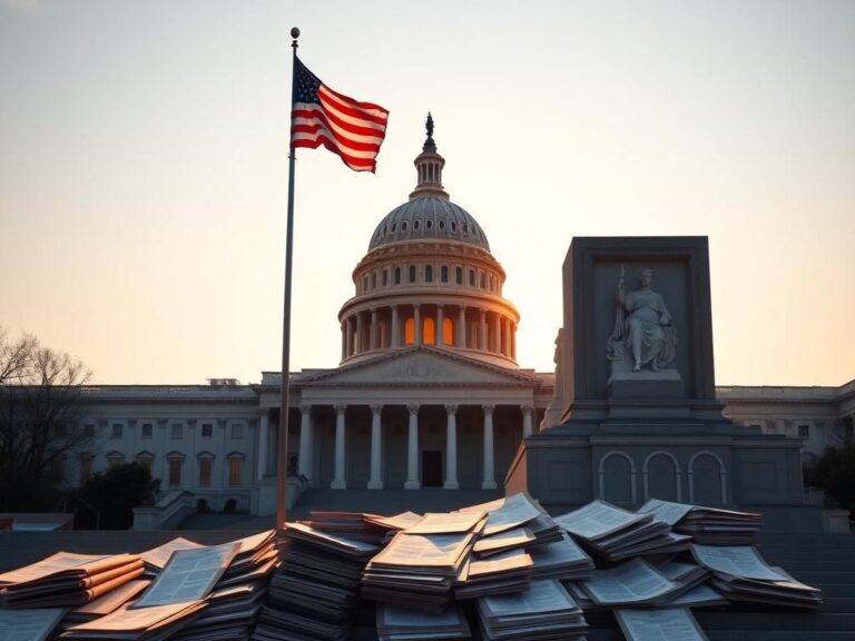 Flick International Bustling Capitol Hill at dawn with Senate building and American flag