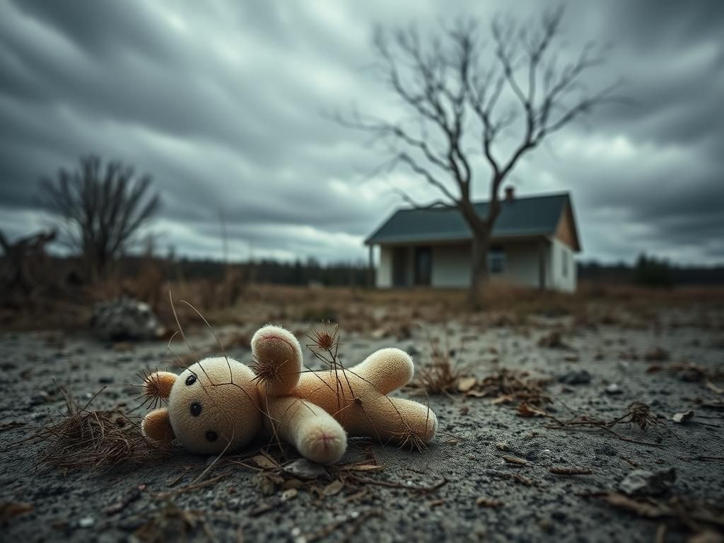 Flick International An abandoned child's toy in a desolate home, symbolizing loss