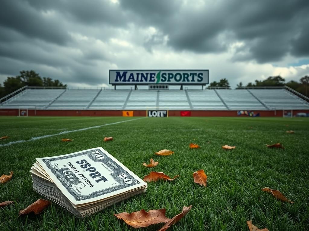 Flick International A sports field in Maine with discarded federal funding symbols on the ground