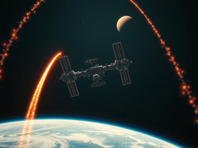 Flick International Digital rendering of the International Space Station in deorbit trajectory