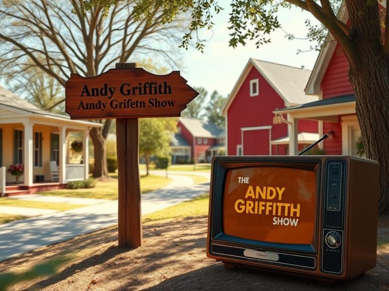 Flick International Cozy scene reminiscent of Mayberry with classic red barn and rustic signpost