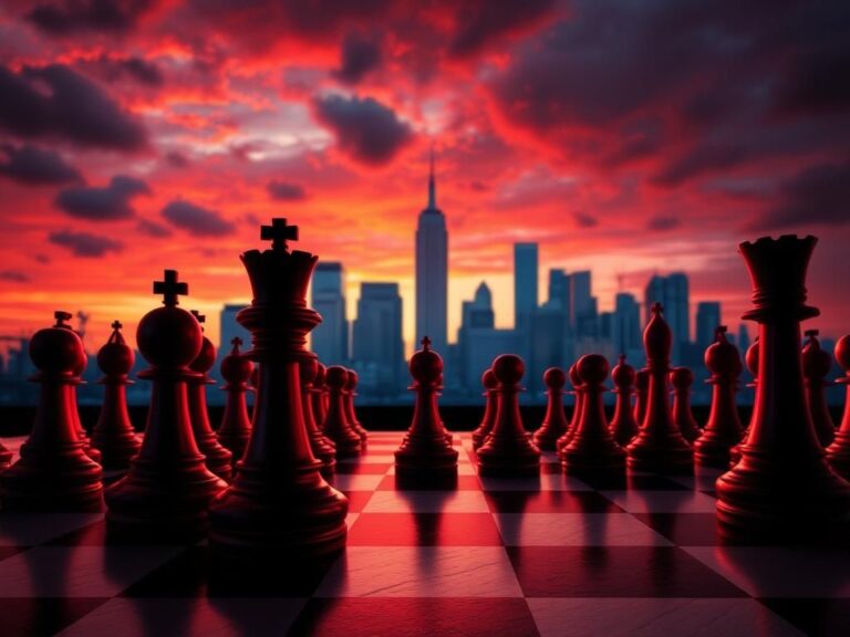 Flick International Dramatic digital artwork of a chessboard symbolizing political strategy