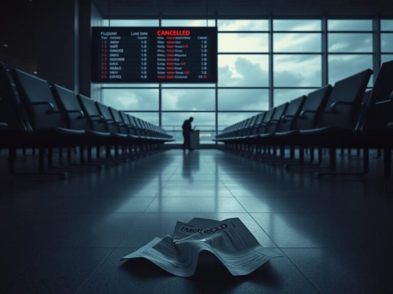 Flick International Empty airport waiting area with a discarded immigration form symbolizing lost hopes for Haitian immigrants