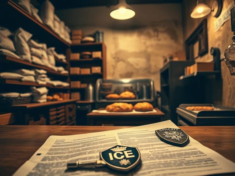 Flick International Close-up view of a rustic bakery interior with baked goods and a visible crumpled legal document