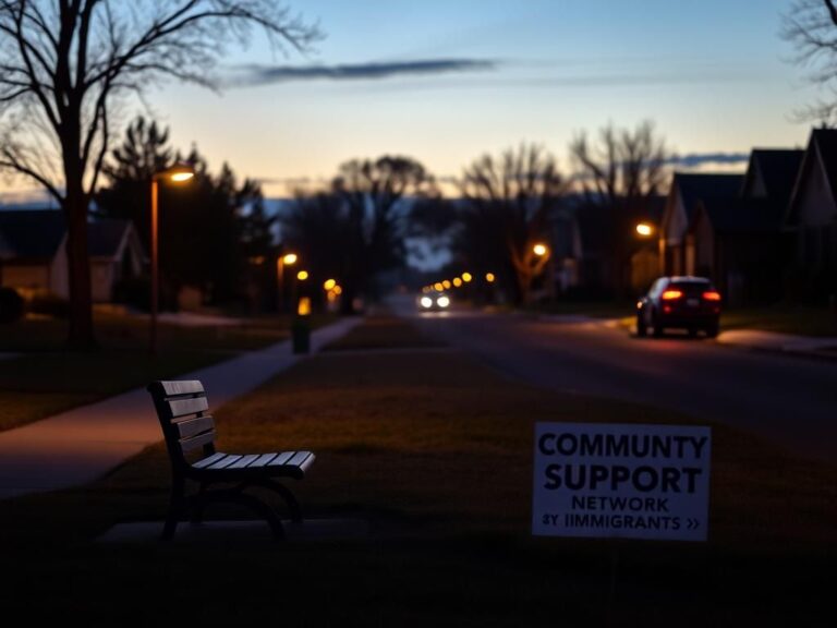 Flick International Empty park bench in a suburban Denver neighborhood at dusk