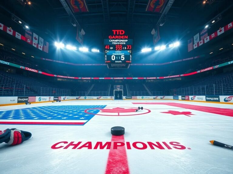 Flick International Dramatic ice hockey rink scene featuring USA and Canada flags