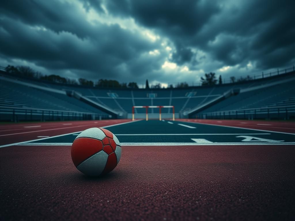 Flick International A lone shot put ball on a high school track symbolizing the struggles of female athletes