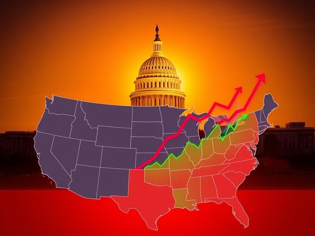 Flick International Sunset view of the U.S. Capitol with highlighted battleground states map