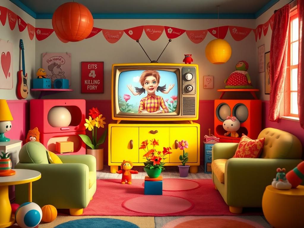 Flick International Whimsical playroom scene inspired by 'Pee-wee’s Playhouse' featuring oversized toys and bright decor