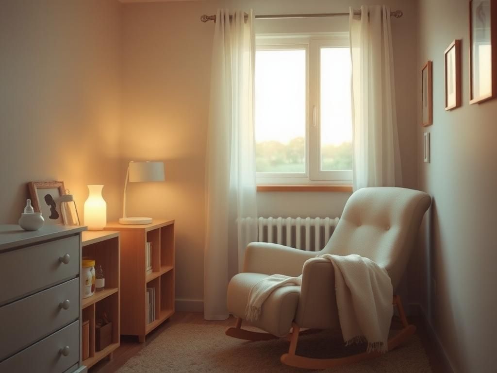 Flick International Cozy nursery with a plush rocking chair and soft lighting