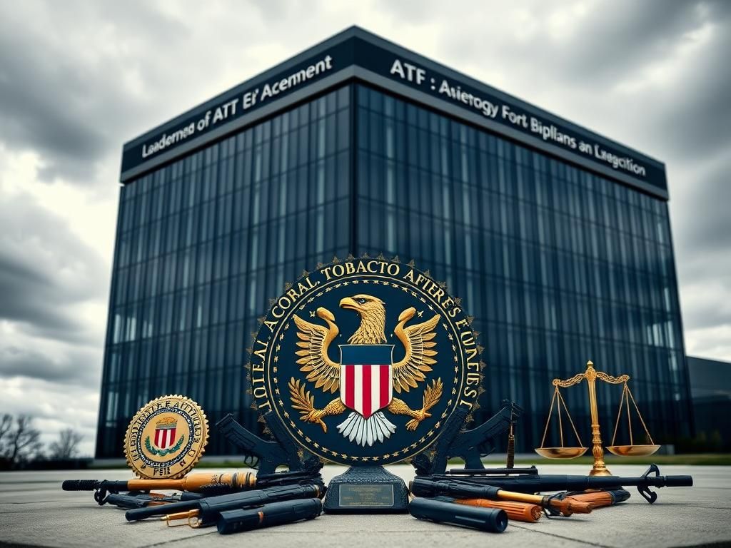 Flick International Modern government building representing ATF and FBI with law enforcement symbols