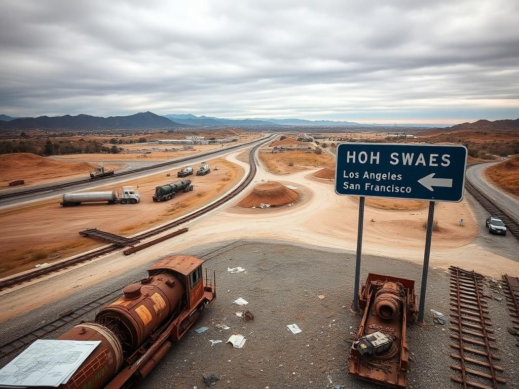 Flick International Aerial view of an unfinished high-speed rail construction site in California