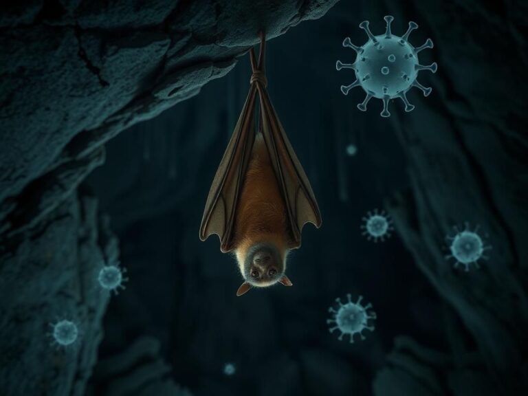 Flick International Bat hanging upside down in a dark cave with ethereal lighting