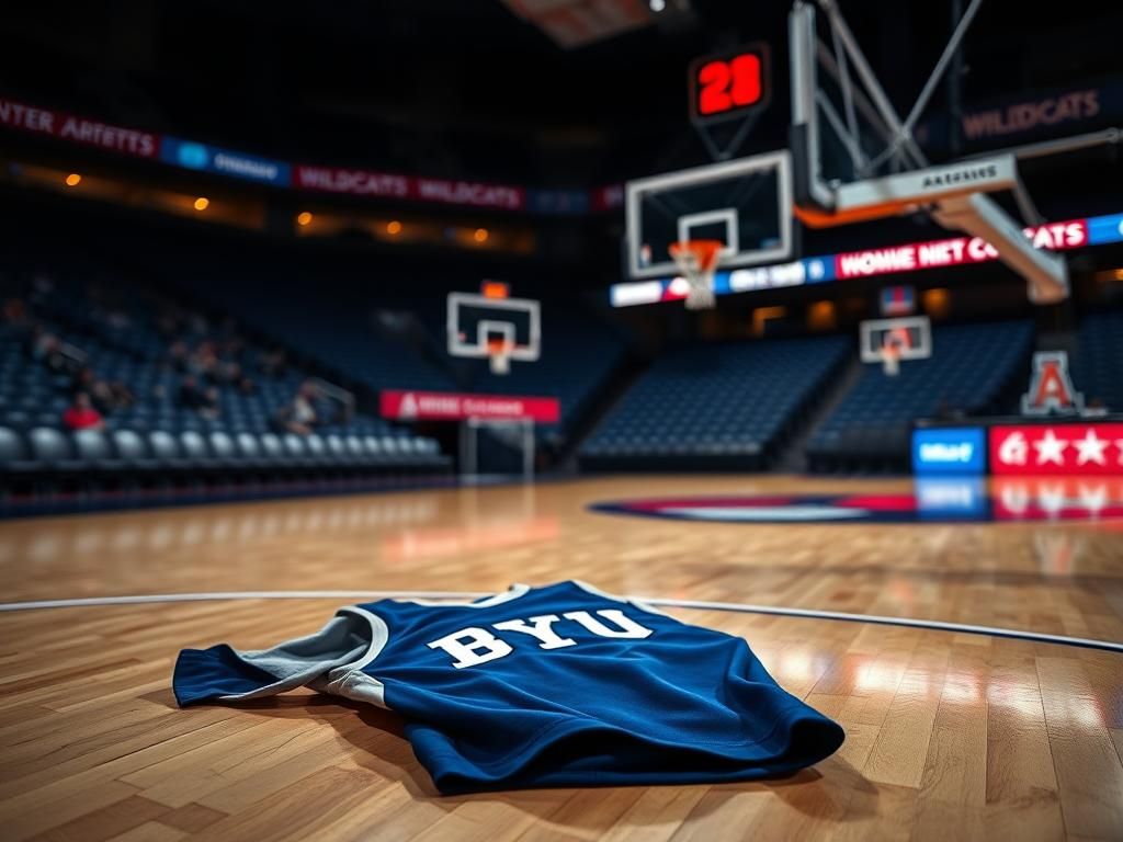 Flick International Tense basketball court scene featuring empty arena and discarded BYU jersey