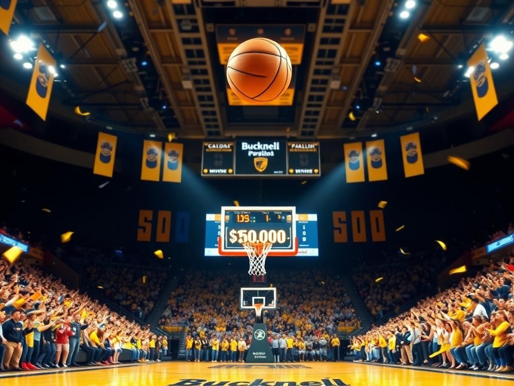 Flick International Halfcourt shot at Bucknell University showcasing basketball hoop and vibrant arena atmosphere