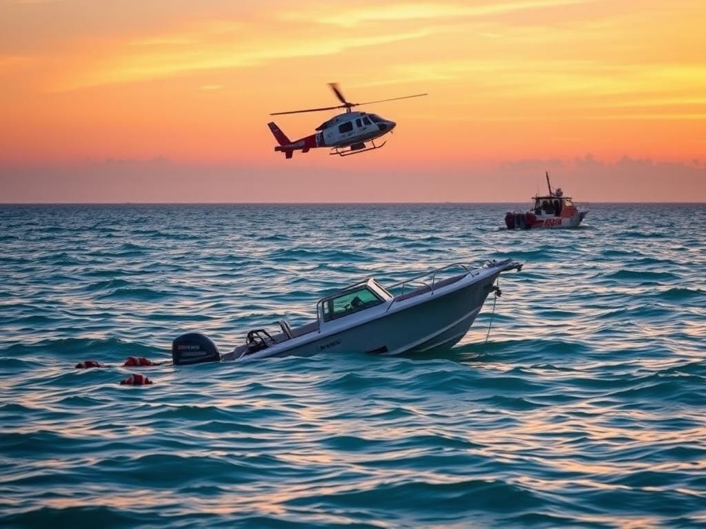 Flick International A capsized 20-foot center console boat adrift in turquoise waters off the Florida coast