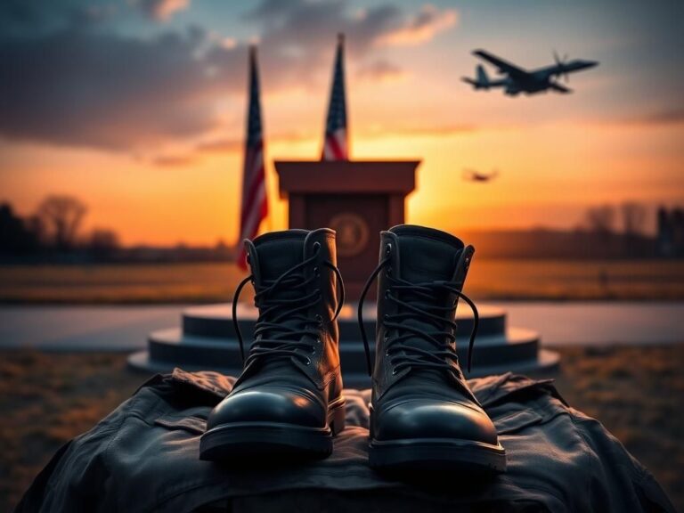 Flick International Military honor ceremony with empty podium and American flag