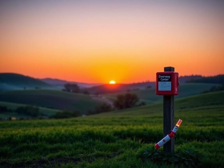 Flick International Serene rural landscape at sunrise representing hope and recovery in the fight against the opioid crisis