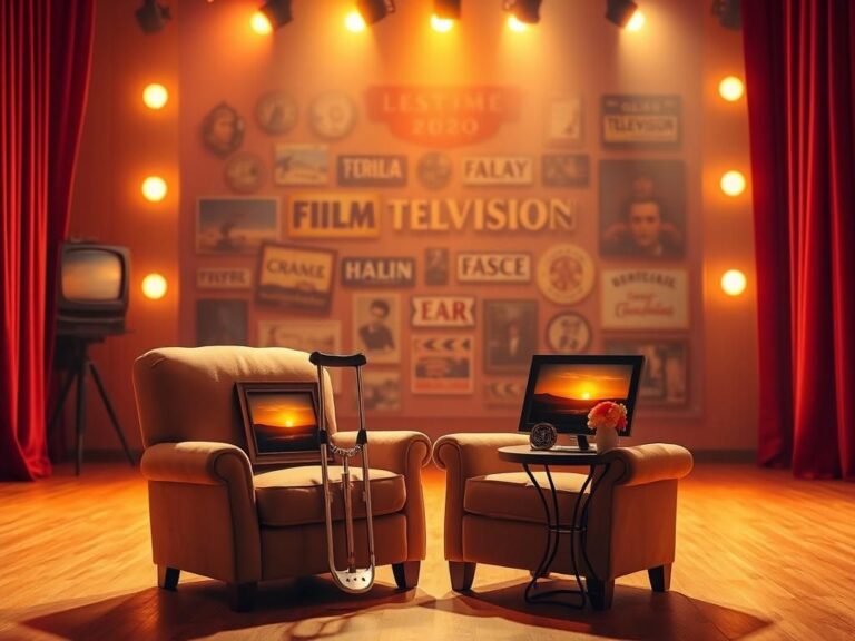 Flick International A warmly lit stage set with vintage film memorabilia symbolizing a return to acting