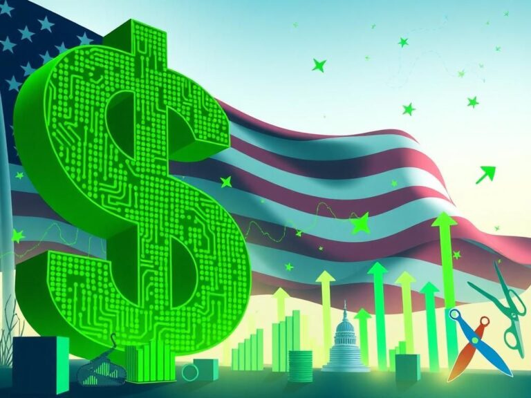 Flick International A bold illustration of a digital dollar sign with green circuit patterns against a faded American flag background