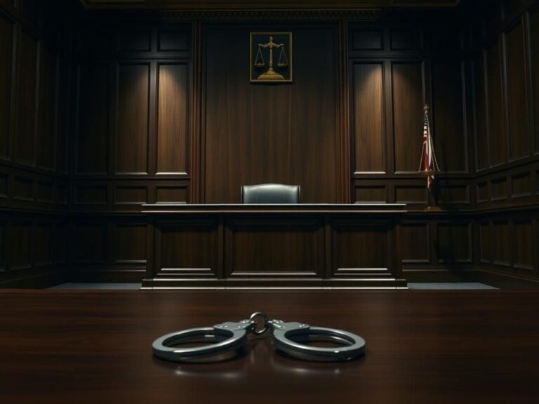 Flick International Empty Massachusetts courtroom with handcuffs on the table representing legal proceedings