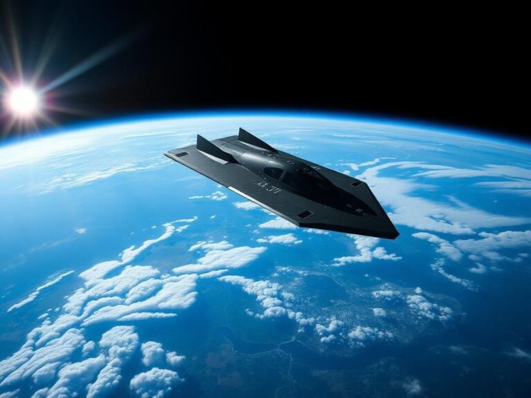 Flick International X-37B space plane soaring above Earth in space