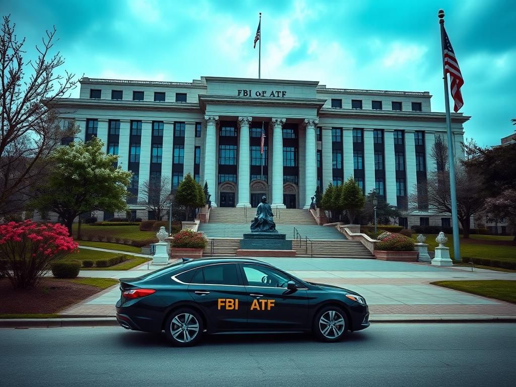 Flick International Dramatic view of the FBI and ATF headquarters in Washington, D.C. on an overcast day