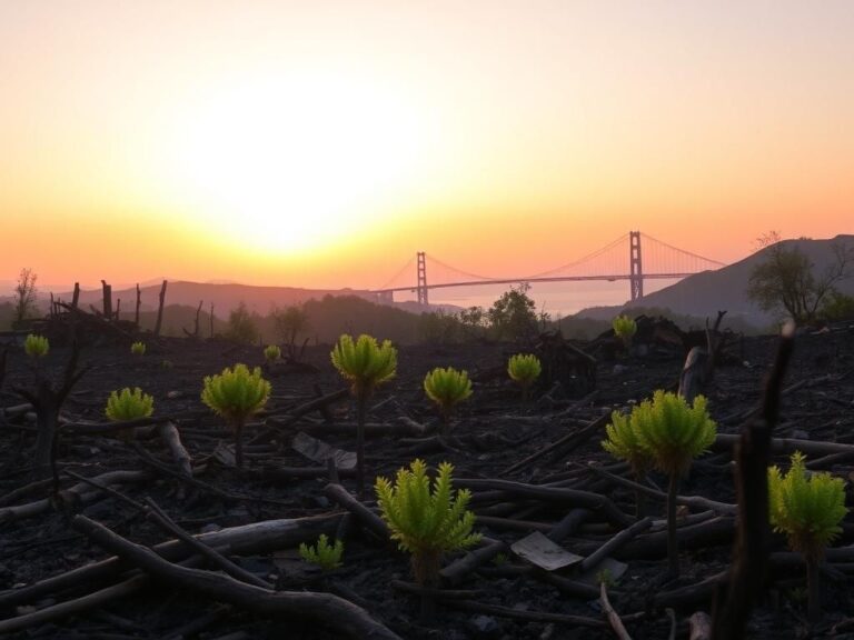 Flick International Panoramic view of a charred California landscape with burned homes and resilient greenery