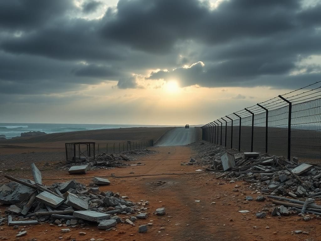 Flick International Crumbled buildings and debris in Gaza symbolizing destruction and despair