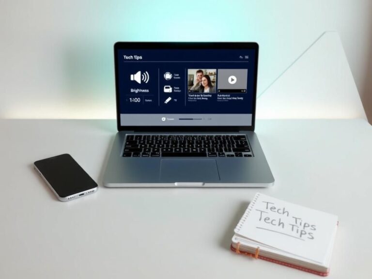 Flick International Modern workspace with a sleek laptop and smartphone showcasing tech tips