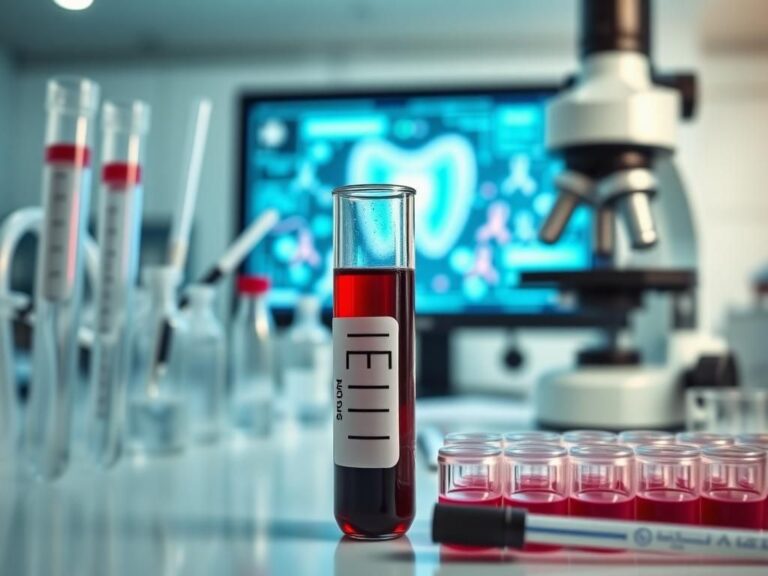 Flick International Laboratory setting with a blood test in progress featuring a clear vial and medical equipment