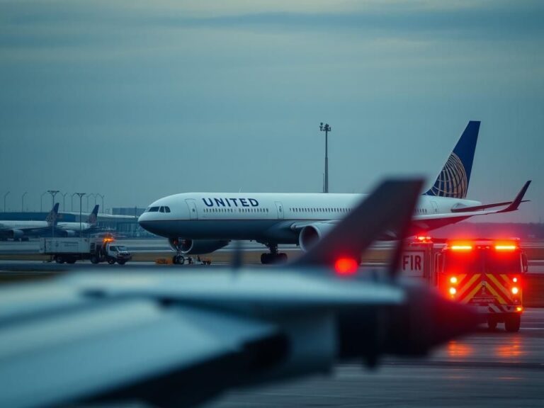 Flick International United Airlines Boeing 757 aircraft on runway during emergency landing at Newark Liberty International Airport