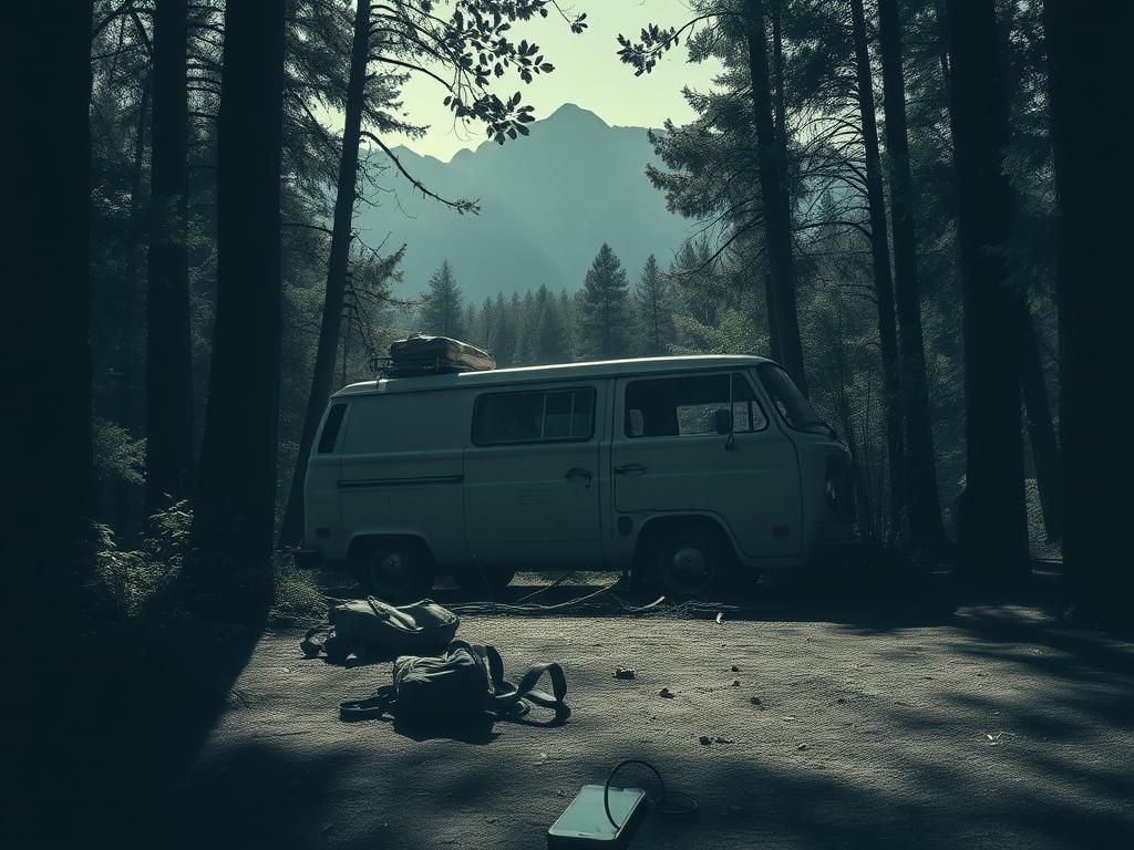 Flick International Abandoned van in a dense forest symbolizing estrangement