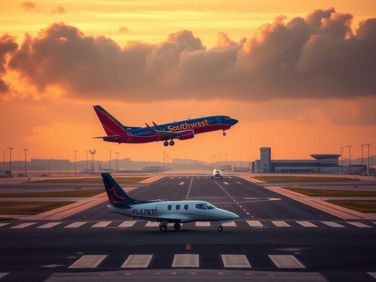 Flick International A Southwest Airlines flight executing a go-around at Chicago Midway International Airport with a private jet nearby