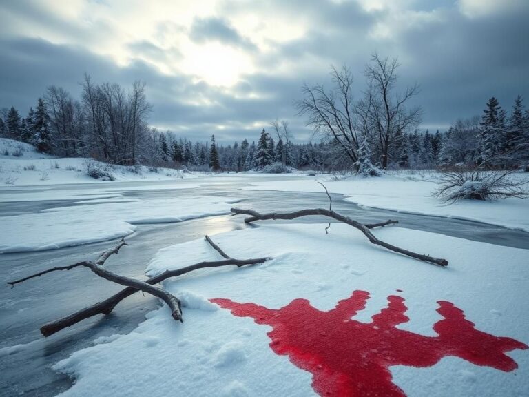 Flick International North Dakota winter scene with icy ground and fallen branch depicting the dangers of slipping