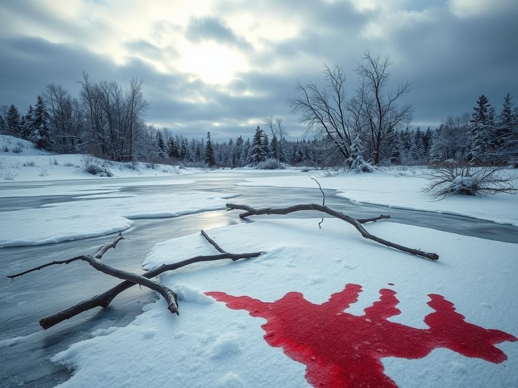 Flick International North Dakota winter scene with icy ground and fallen branch depicting the dangers of slipping