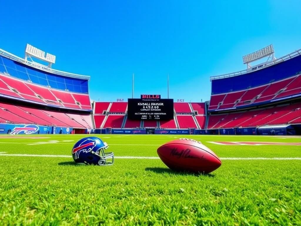 Flick International Scene of Buffalo Bills stadium during a vibrant game day with football field and gear